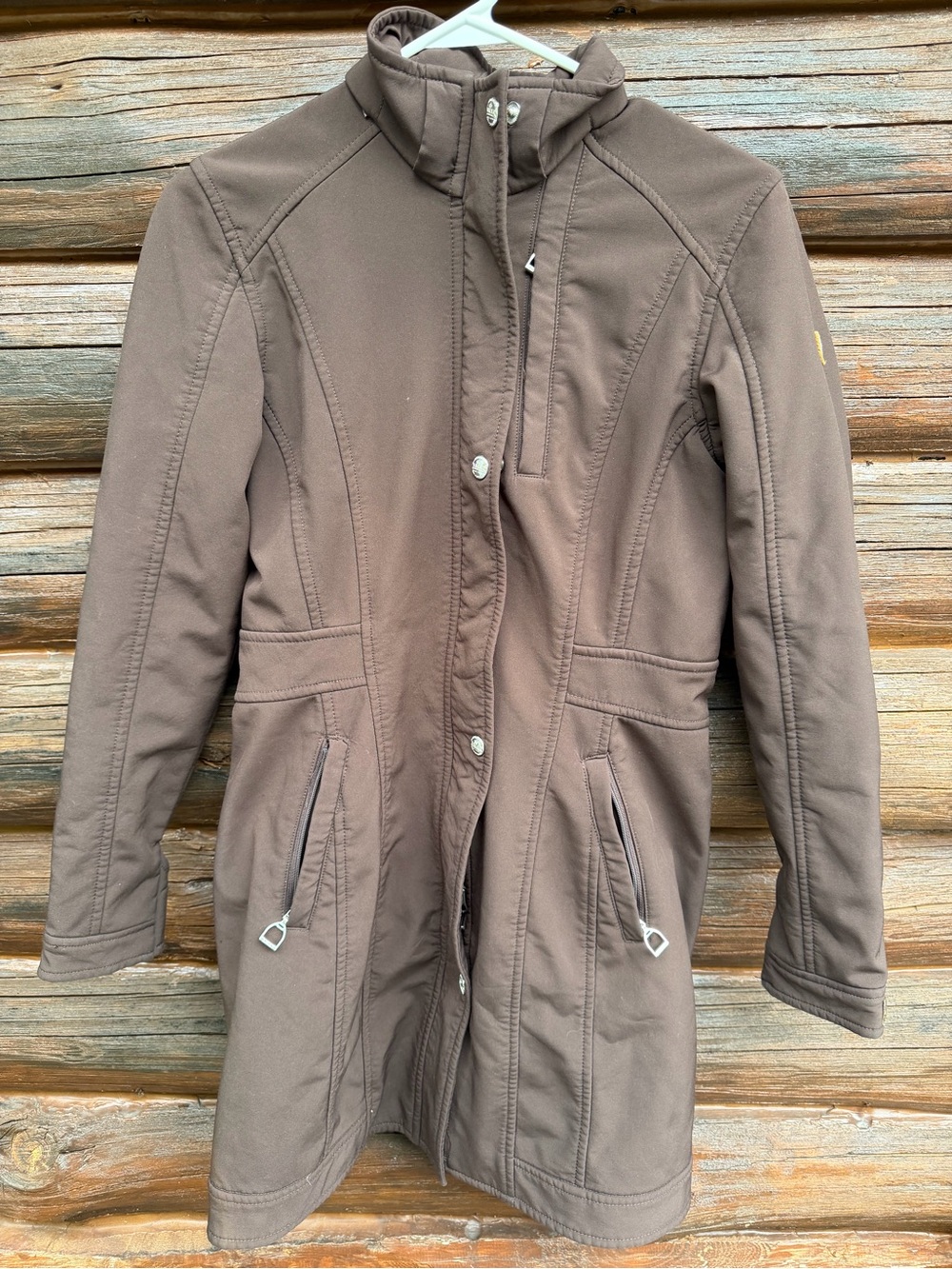 Ariat Women Long Softshell Parka Jacket Coat Brown Fitted Equestrian Size XS